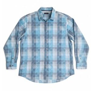 ALFANI Men's Dress Shirt Regular Fit Long-Sleeve Button-Down Blue Plaid Size 2XL